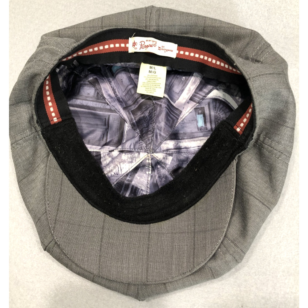 Penguin Newsboy Size M/L Gray Striped Plaid Golf Cap Driving Classic Hat - Picture 4 of 6